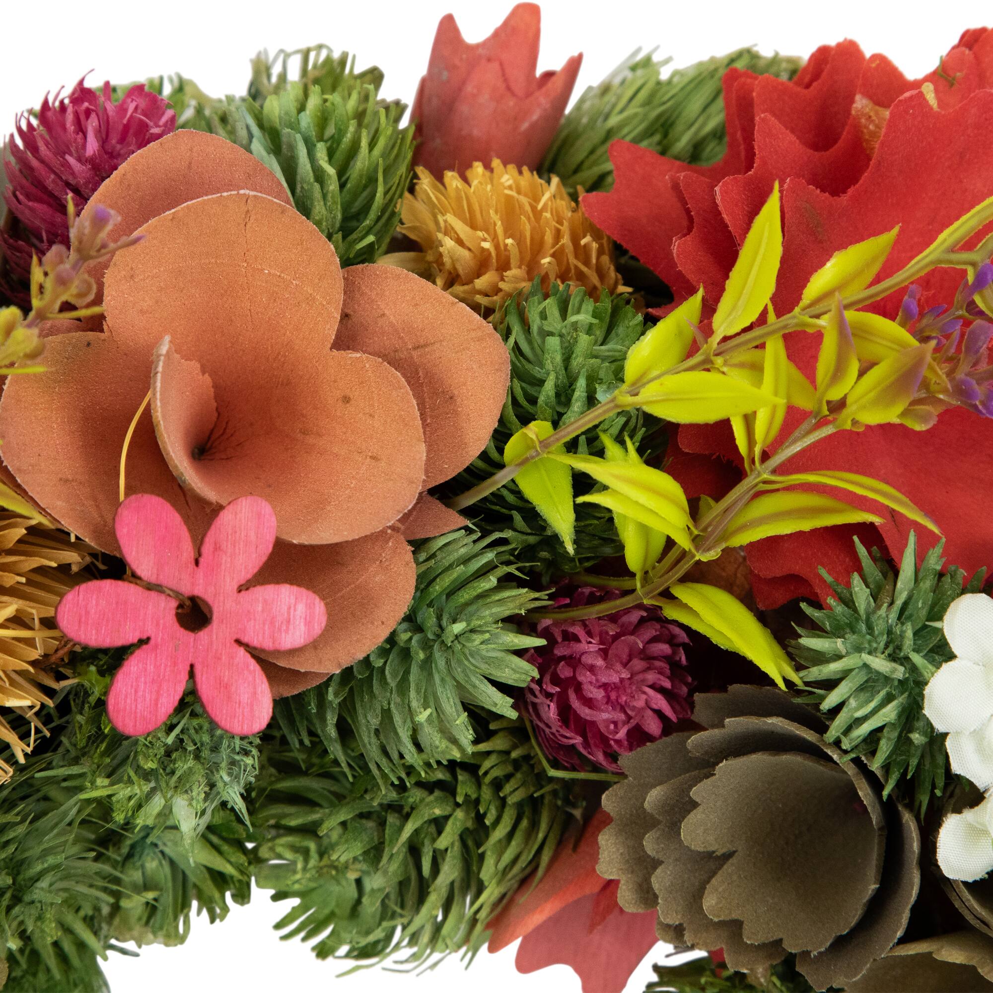 12.5" Mixed Floral Artificial Wooden Spring Wreath